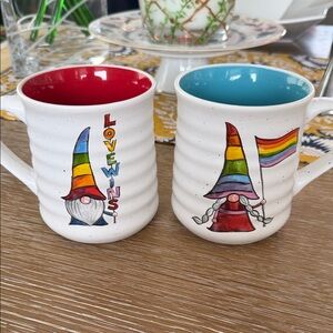 Sheffield Home Love Wins Pride Gnome Mugs with Red and Blue Interiors
